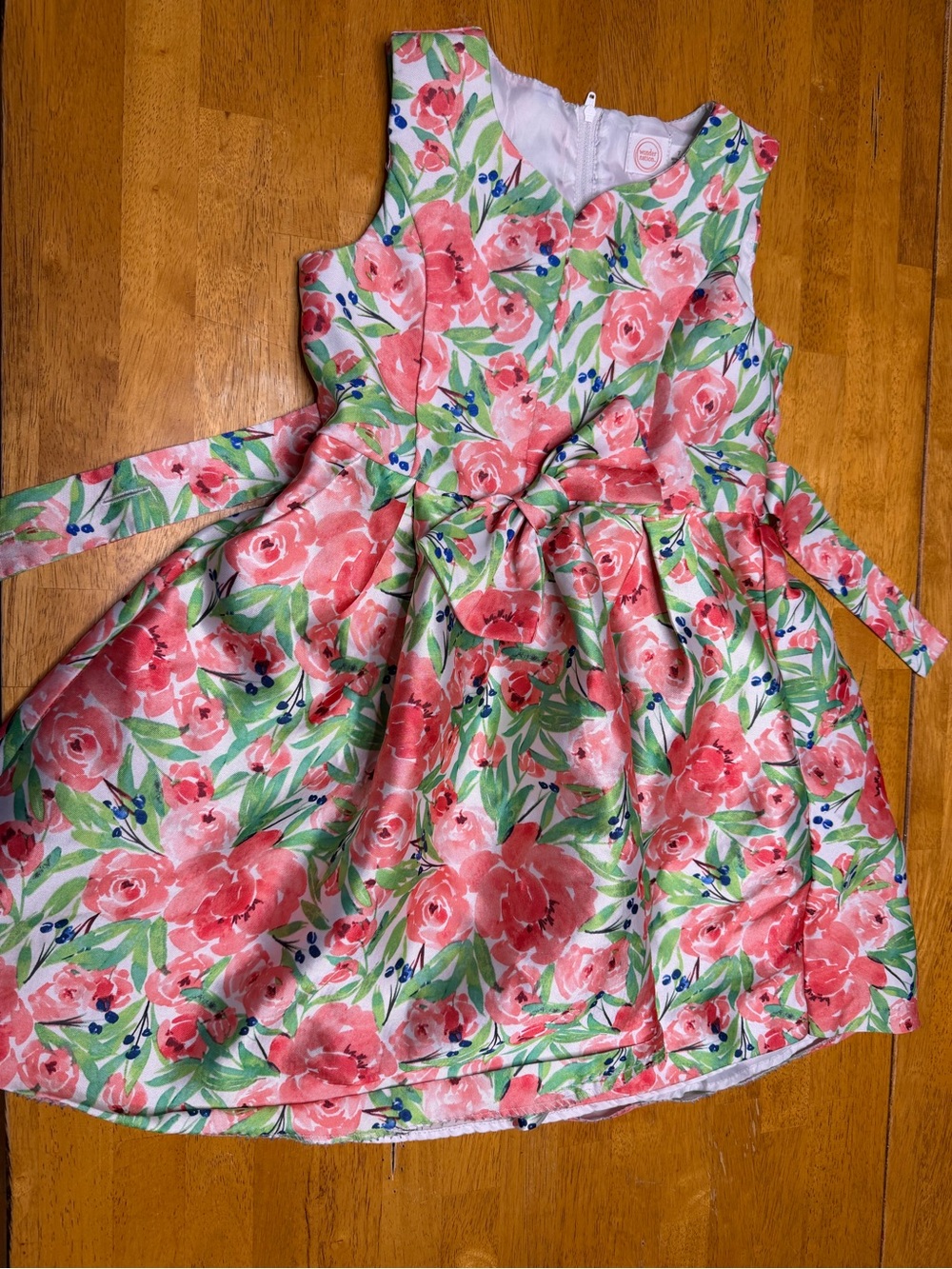 wonder nation Coral Floral Fit-and-Flare Party Dress with Sash